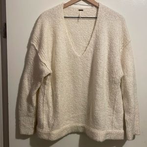 Free People cream Chunky Ribbed Oversized sweater